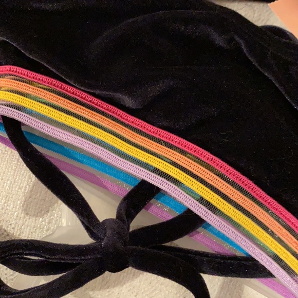 Pilyq Girls Black Velvet Sporty Bikini Set with Rainbow Stripes Toddler - Picture 3 of 8